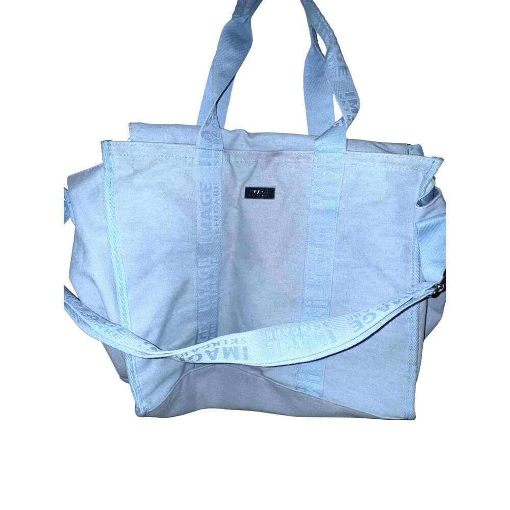 Image Blue Canvas Tote Bag With Adjustable Shoulder Strap & Top Zipper Closure